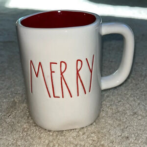 Rae Dunn Magenta White “MERRY” Christmas Mug w/ Red Inside - EUC